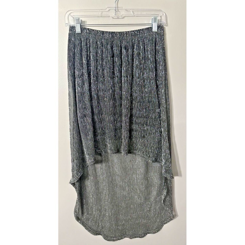 Lily White Metallic Silver High Low Skirt‎ skirt Fairy Grunge, Retro, Disco